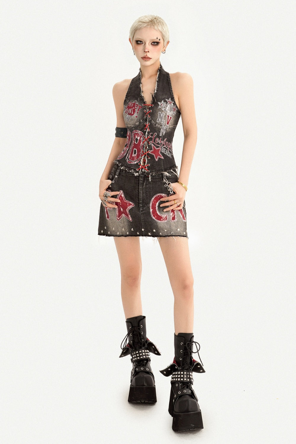 Printed Denim Skirt
