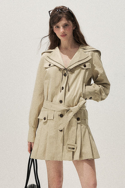 Navy Collar Khaki Trench Coat Dress