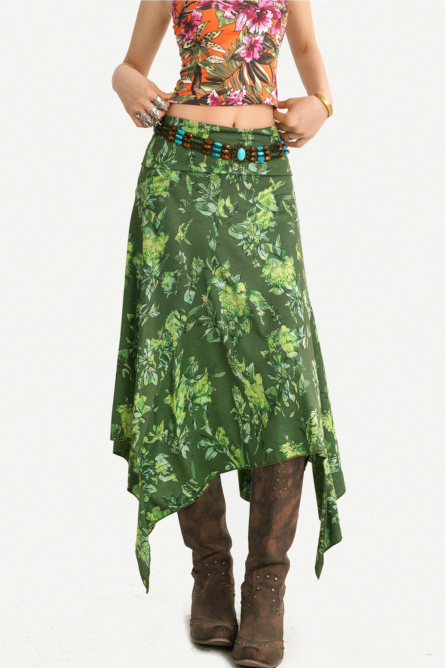 Retro Green Asymmetrical Skirt