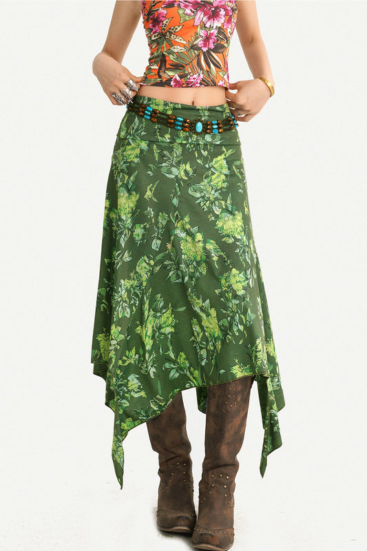 Retro Green Asymmetrical Skirt