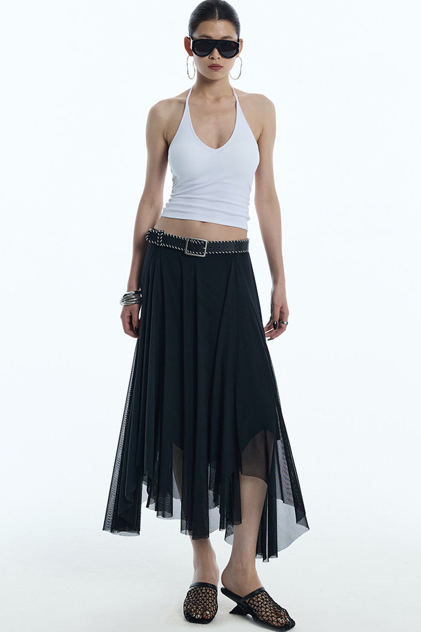 Asymmetrical Hem Mesh Skirt