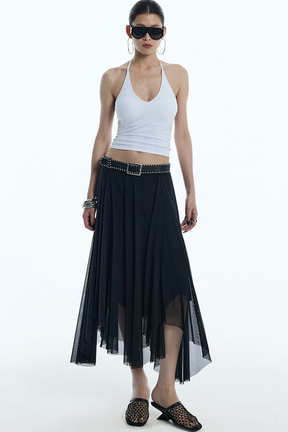 Asymmetrical Hem Mesh Skirt