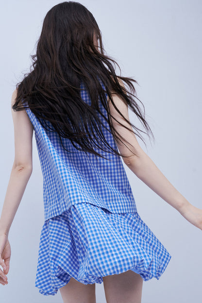 Vichy-Karo-Kleid aus Pima-Baumwolle mit Blütenknospen