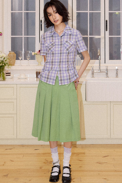 Mid-Length A-Line Pleated Skirt Pants