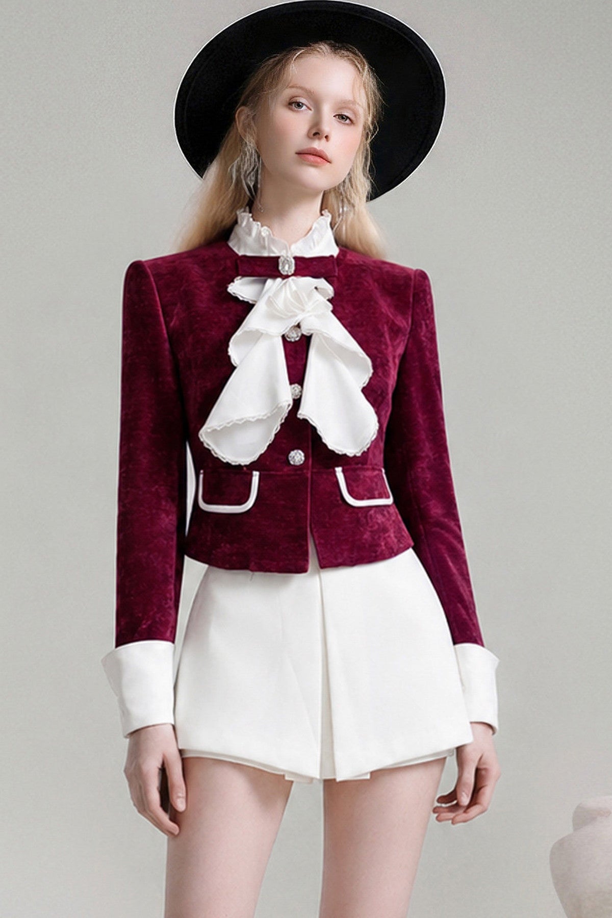 Ruffle Collar Folded Sleeve Jacket