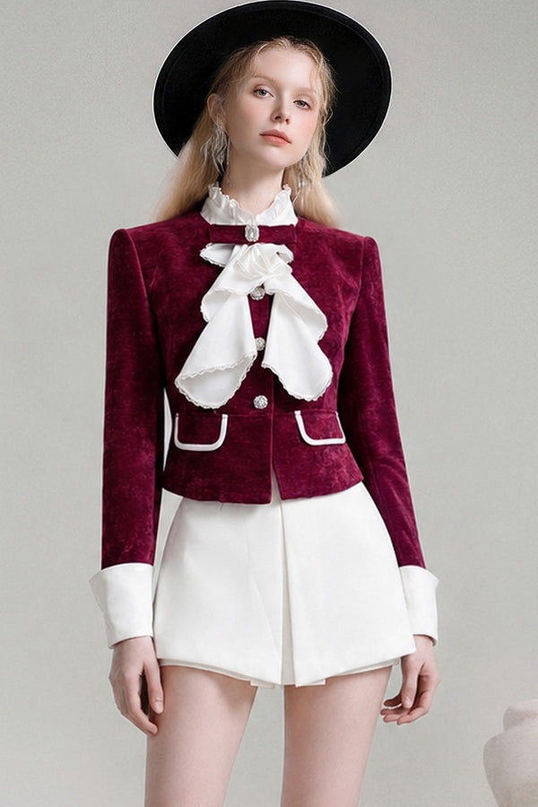 Ruffle Collar Folded Sleeve Jacket