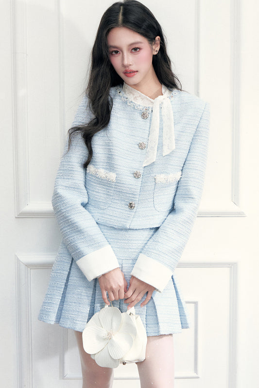 Beaded Tweed Jacket and Pleated Skirt Set