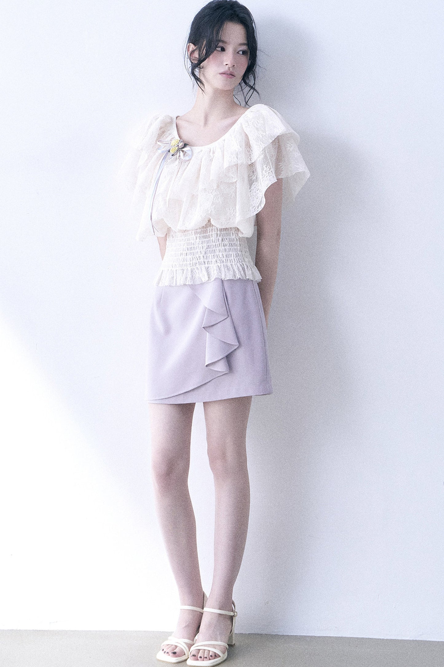 Layered Lace Ruffle Smocked Top