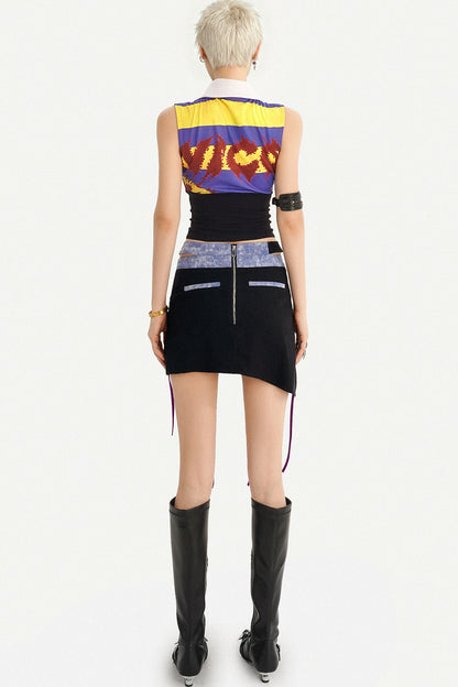 Asymmetrical Plaid Patchwork Skirt