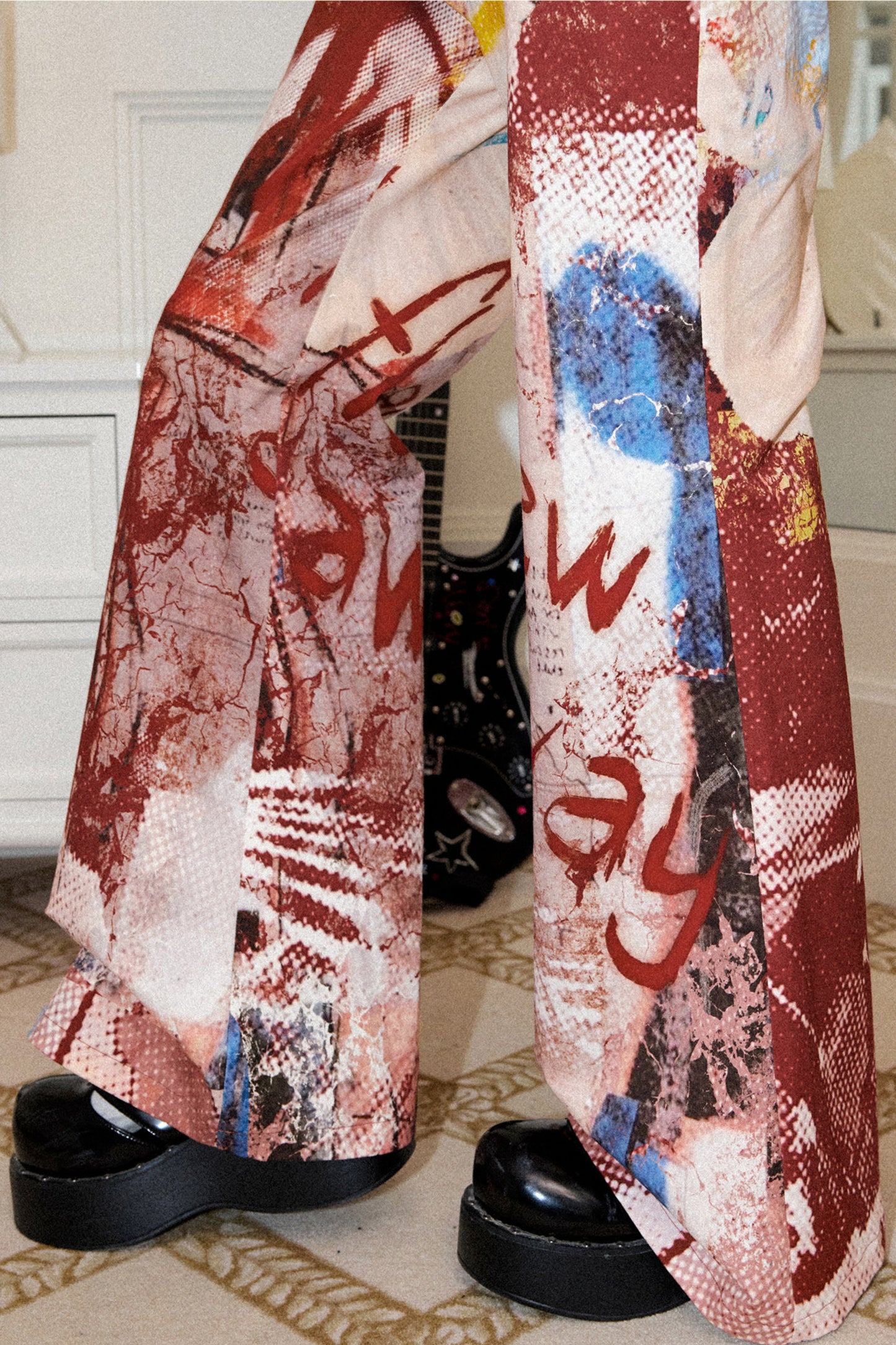 Red Print Flared Pants