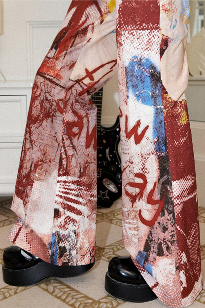 Red Print Flared Pants