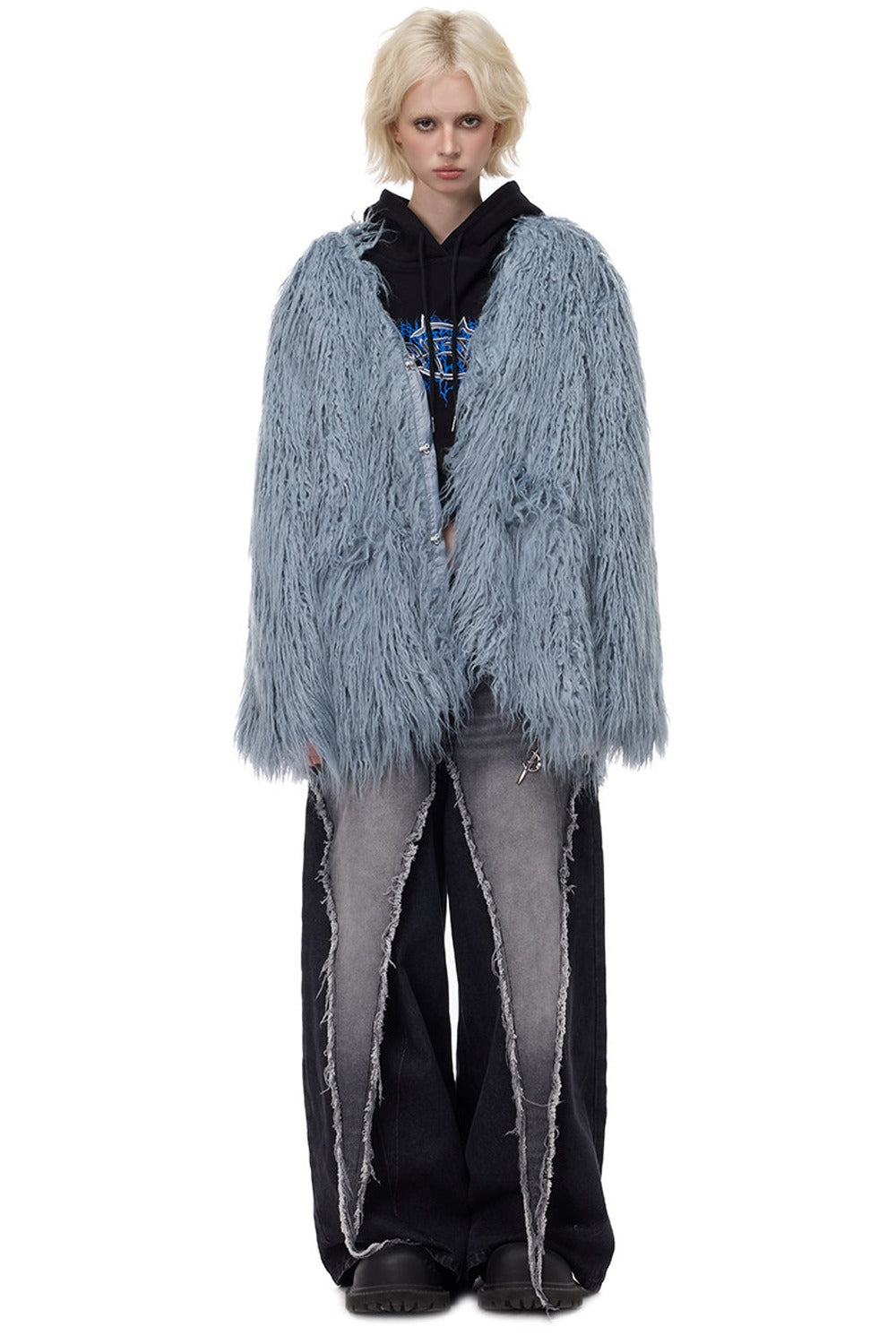 V-Neck Shaggy Contour Fur Jacket