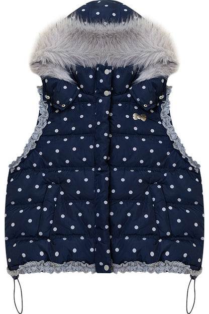 Polka Dot Hooded Down Vest