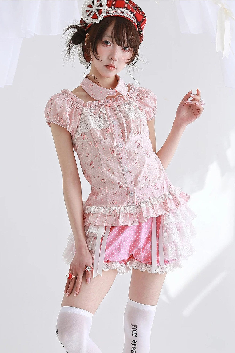 Pink Retro Lolita Polka Dot Blouse