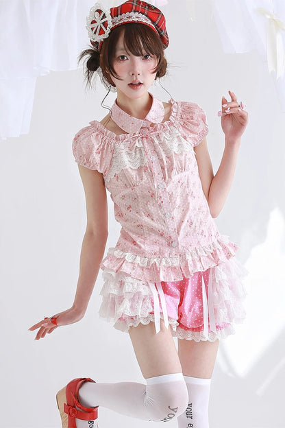 Pink Retro Lolita Polka Dot Blouse