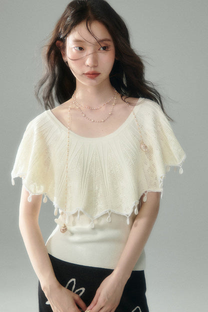 Off-Shoulder Ruffled Knit Top