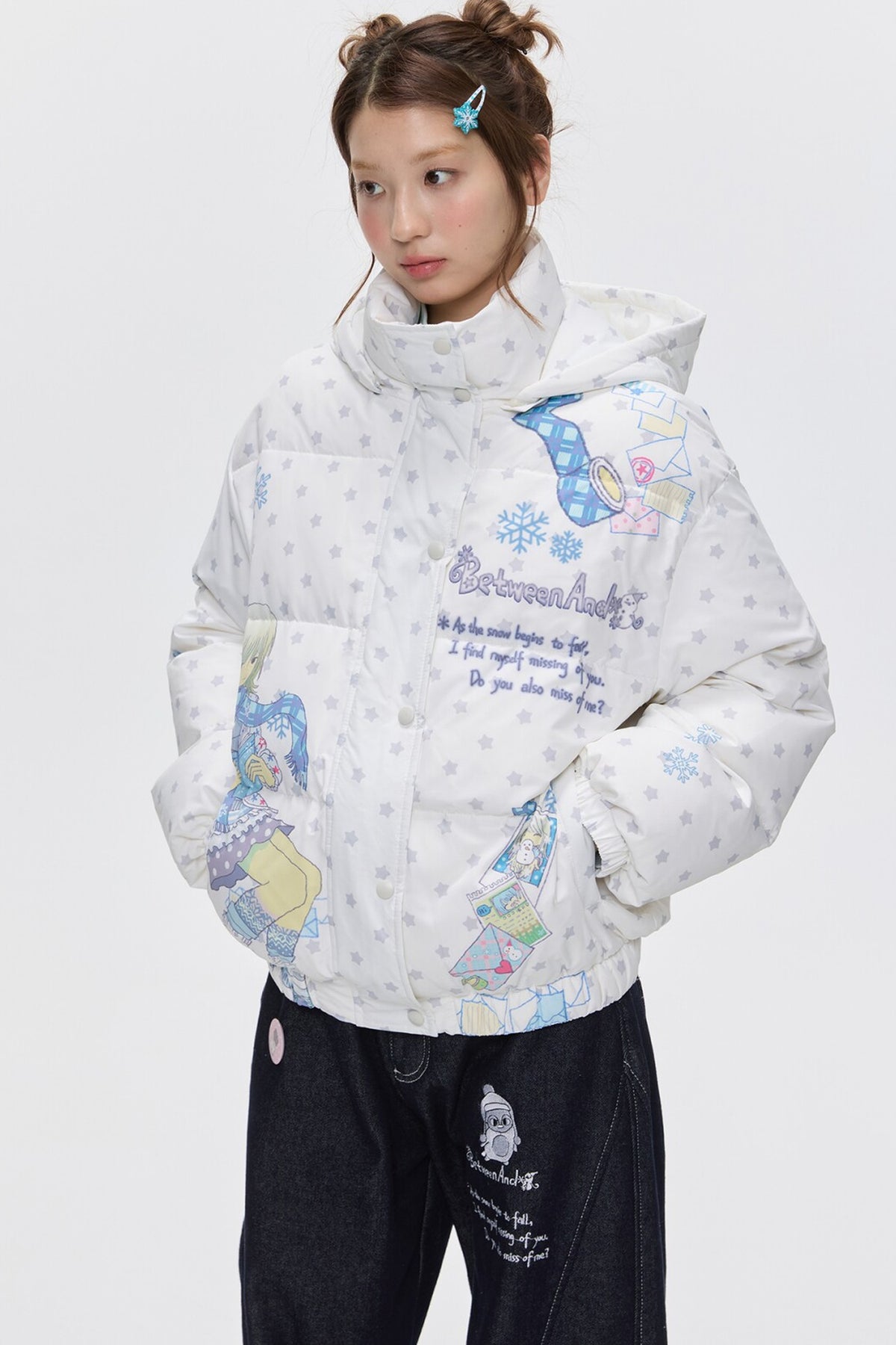 Star Polka Dot Hooded Down Jacket