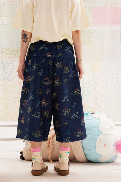 Animal Angel Heavy Embroidery Capri Pants