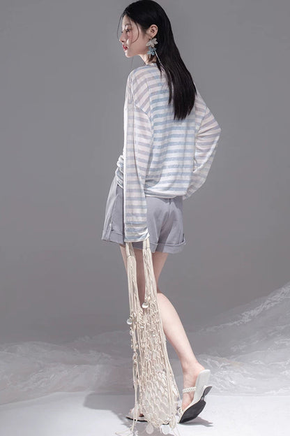 Sea Salt Striped Lyocell Cardigan Set