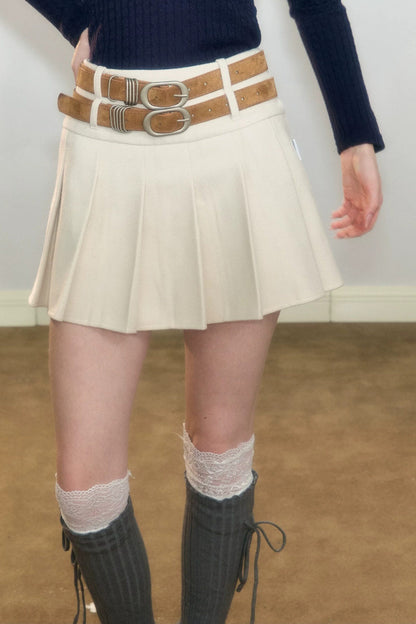 Pleated High Waist Woolen Skirt