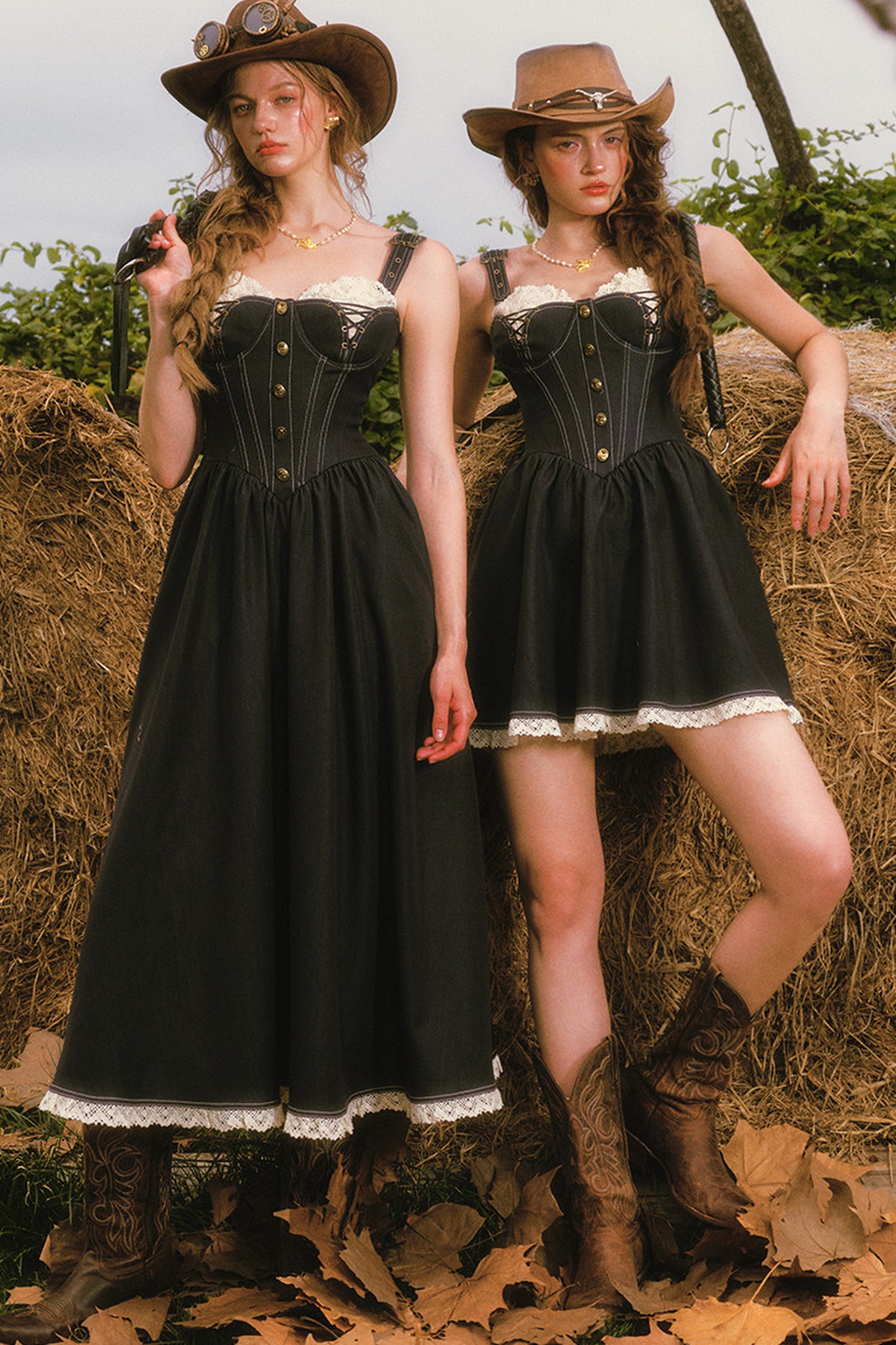 Dark Blue Denim Fishbone Strap Dress