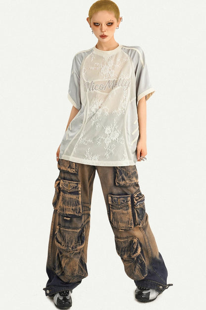 Silver Lace Splicing Top