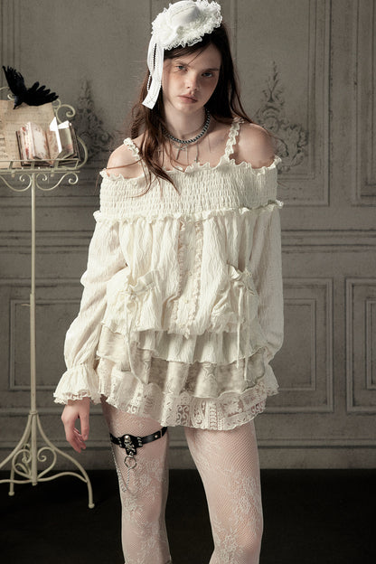Beige Lace Off-Shoulder Dress