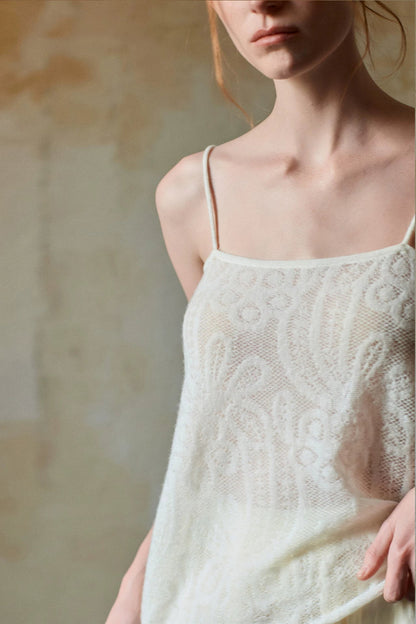 Off-White Wool Jacquard Camisole