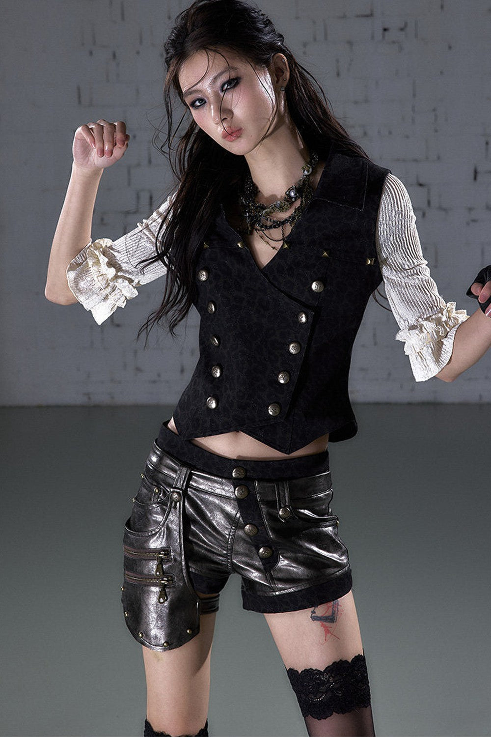 Asymmetrical Detachable Leather Shorts