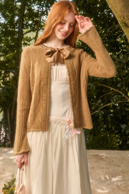 Soft Wool Ribbon Knit Cardigan