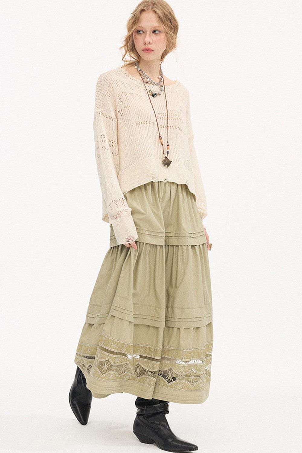 Hollow Lace A-Line Skirt