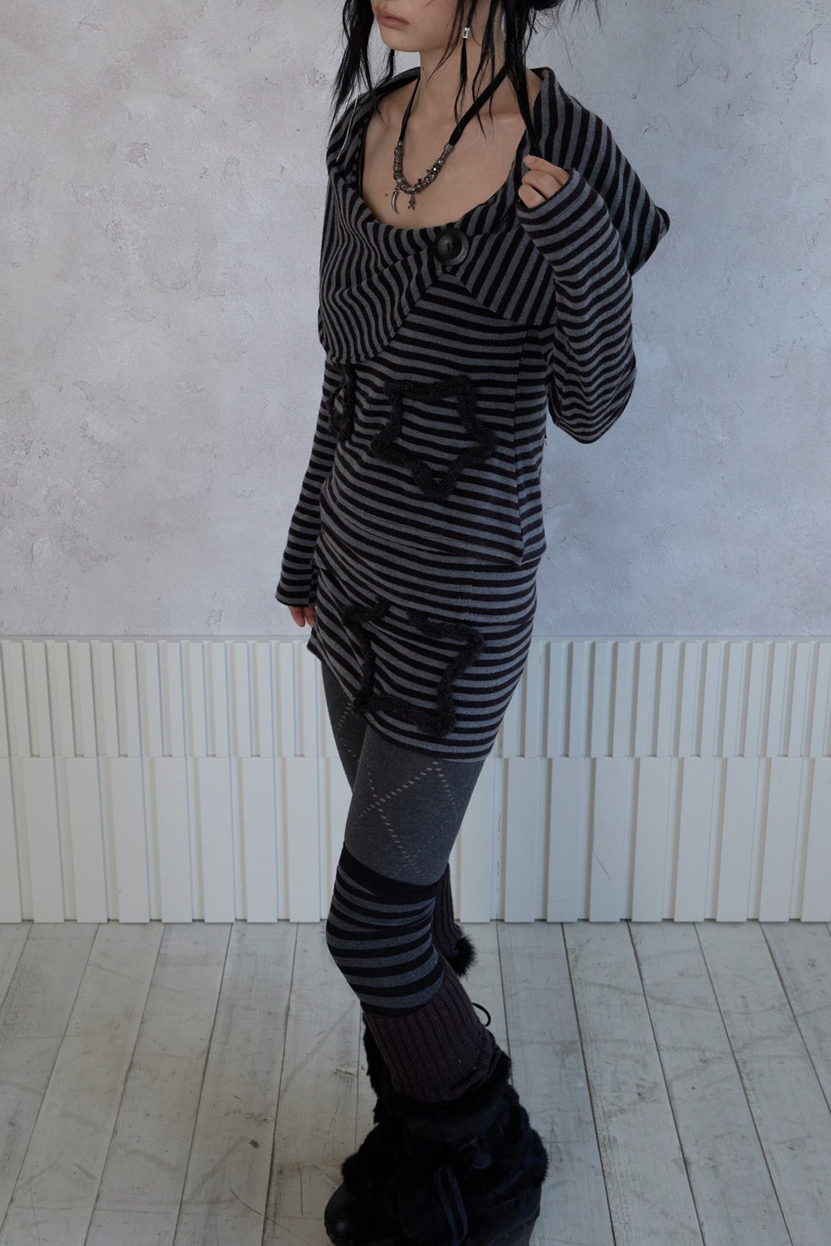 Adjustable Star Striped Knit Skirt