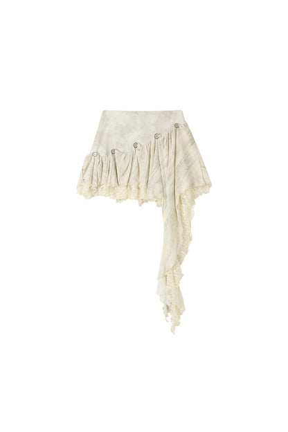 Asymmetrical Button Lace Train Skirt