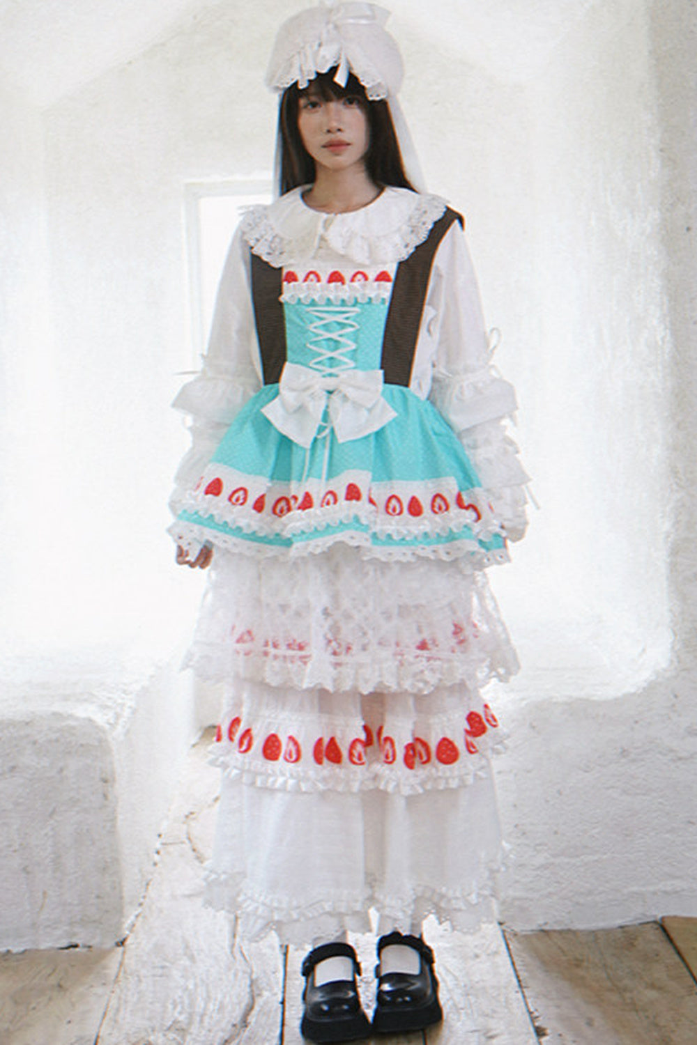 Strawberry Print Lace Tiered Skirt