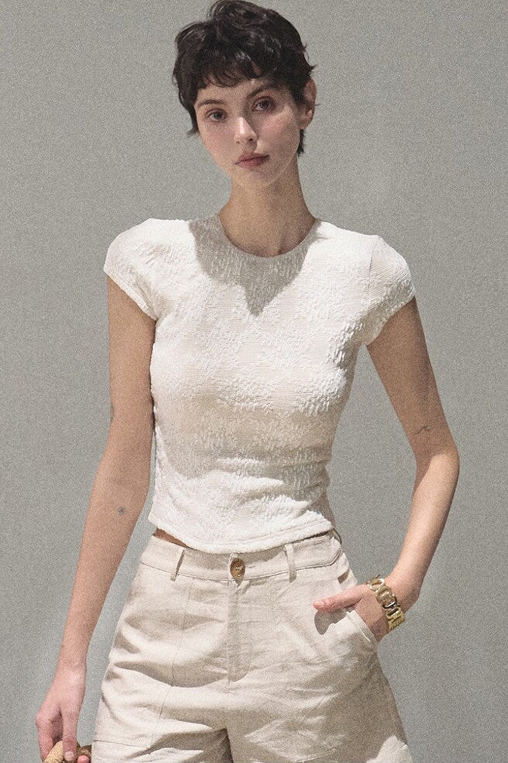Lace Splice Short Sleeve Top