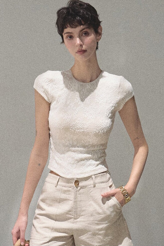 Lace Splice Short Sleeve Top