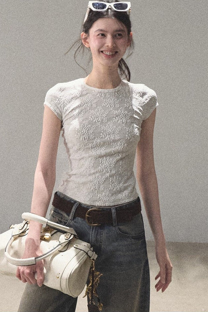 Lace Splice Short Sleeve Top
