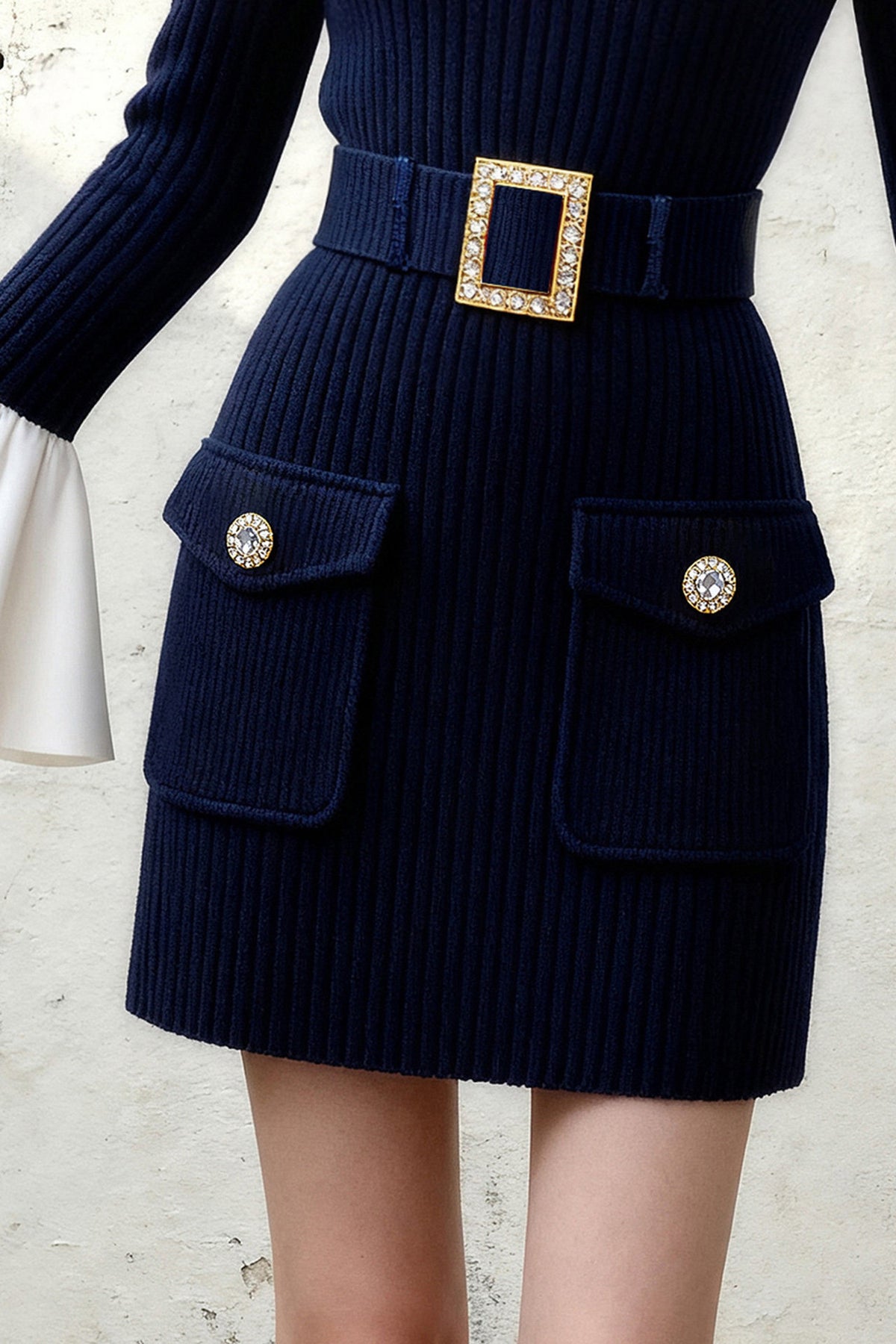 Navy Blue Floral Knit Dress