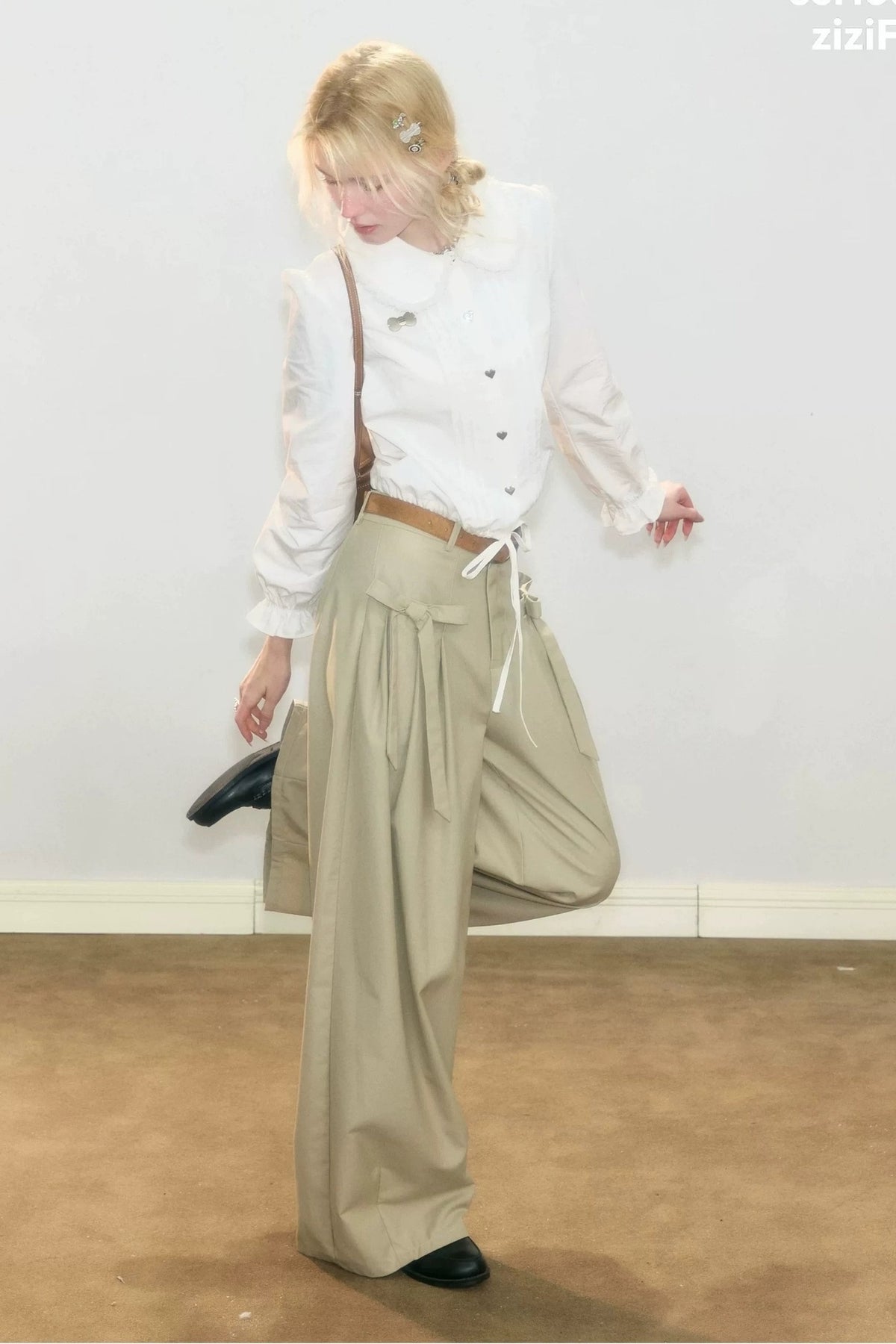 Tassel Doll Collar Puff Sleeve Shirt
