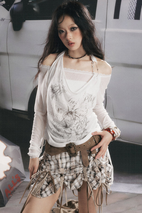 Long-Sleeved Layered-Look Halter Top