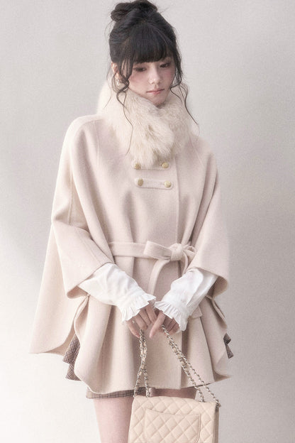 Double-Sided Wool Metal Button Cape Coat Set