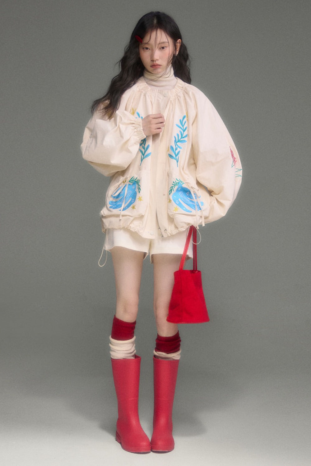 Cat Print Hooded Off-Shoulder Sweatshirt Shorts Set-Up