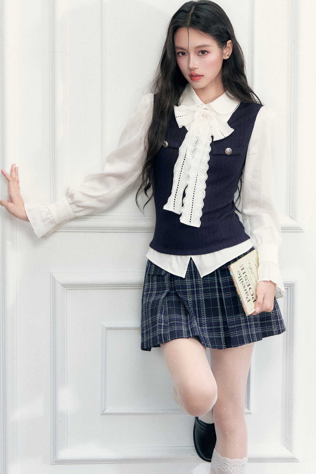 Lace Layered-Look Blouse and Skirt Set-Up