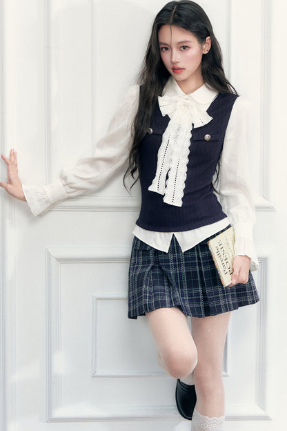Lace Layered-Look Blouse and Skirt Set-Up