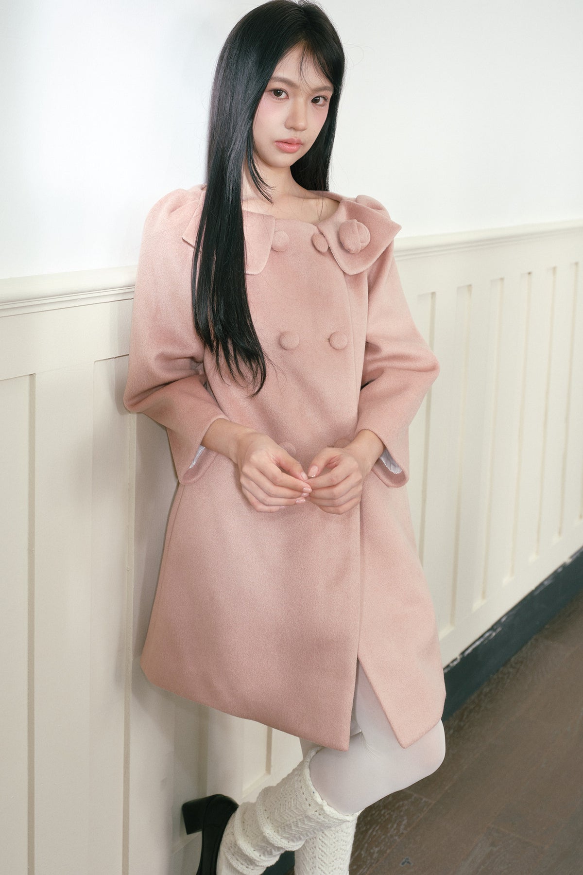Double-Breasted Three-Quarter Sleeve Coat