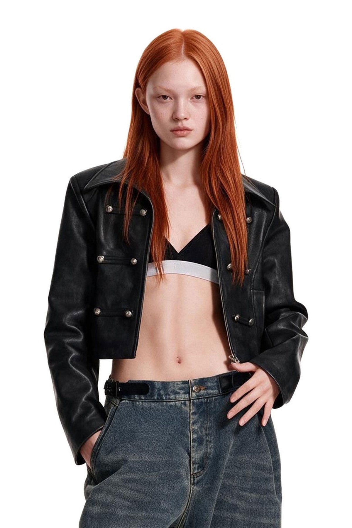 Punk Color-Washed Leather Jacket