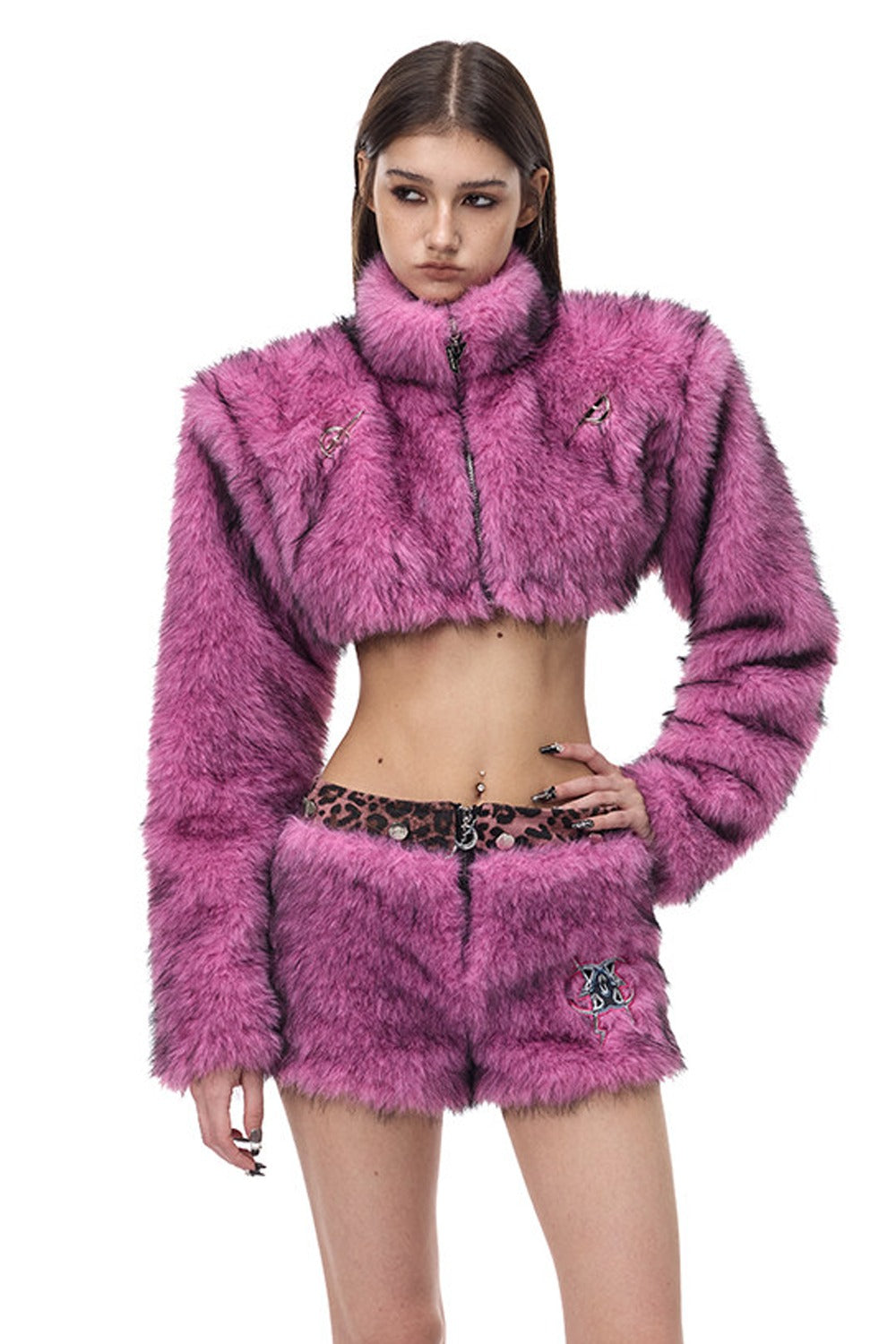 Pink Leopard Print Furry Skirt