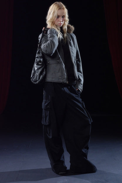 Detachable Fur Collar Punk Jacket