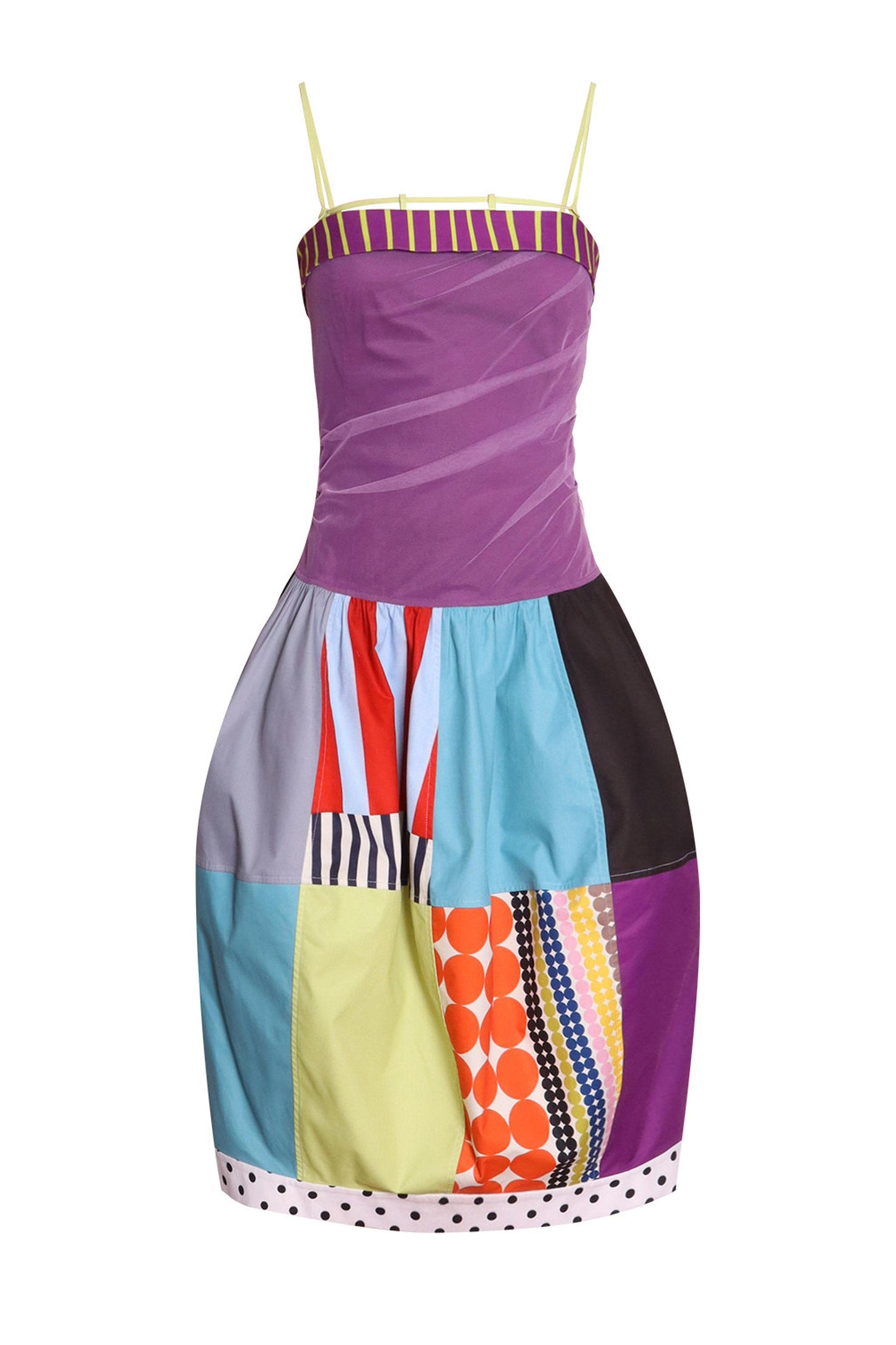 Patchwork Pleated Balloon Dress