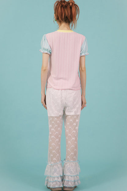 Lace Spliced Flared Pants